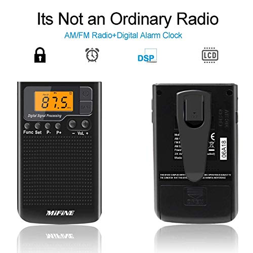 AM FM Radio - Portable Radio with Alarm Clock and Sleep Timer, Digital Tuning Stereo Radio with 3.5mm Headphone Jack for Walking Jogging Gym Camping (Black)