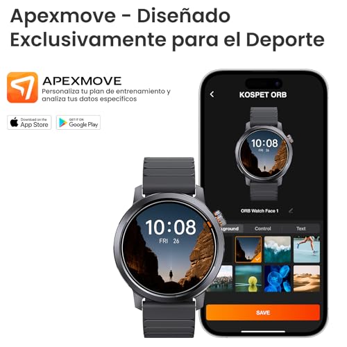 KOSPET ORB Reloj Inteligente Hombre y Mujer, Ultraligero Bluetooth Llamadas, Pantalla AMOLED 25 Días de Batería, Monitor de Frecuencia Cardíaca/Sueño/SpO2 Smartwatch Redondo IP68, 175 Modos Deportivos