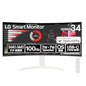 LG モニター 34SR63QA-W 34インチ 曲面(1800R)/3440×1440/100Hz/USB-C PD90W/webOS