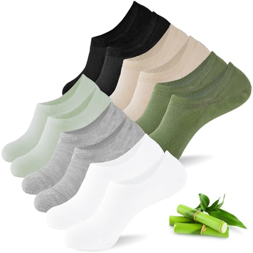 6 Paires Bambou Chaussettes Invisibles Femme, Respirantes Chaussettes Courtes Basses, Antidérapantes Socquettes pour Sneakers et Mocassins gris 35-38