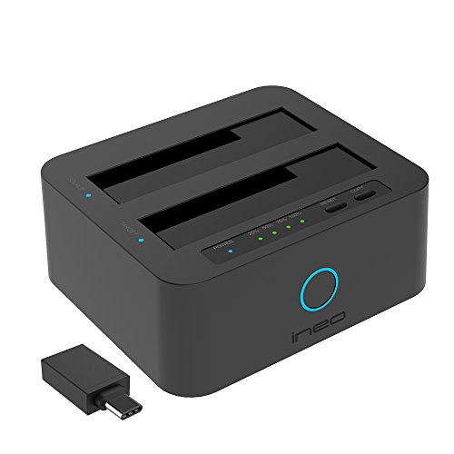 ineo USB3.0 to SATA 2.5" or 3.5" HDD/SSD Duplicate / Clone Dual Bay Docking Station with free USB type C adapter [T3527-VIII+]