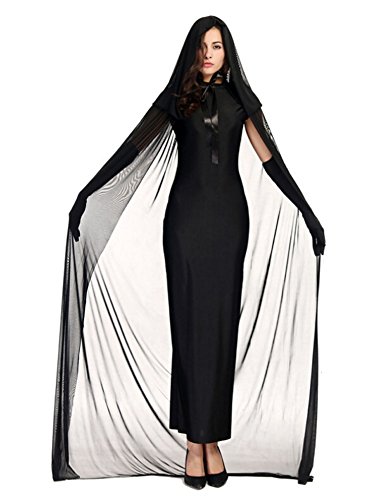 Women's Halloween Ghost Witch Hooded Costume Cloak Dress Outfit Black