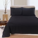 Lullabi Linen 100% Brushed Soft Microfiber Bed Sheet Set, Fitted & Flat Sheet & Pillowcases, Cozy Comfortable, Wrinkle, Fade, Stain Resistant, Deep Pockets (Black, Queen)