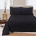 Lullabi Linen 100% Brushed Soft Microfiber Bed Sheet Set, Fitted & Flat Sheet & Pillowcases, Cozy Comfortable, Wrinkle, Fade, Stain Resistant, Deep Pockets (Black, Queen)