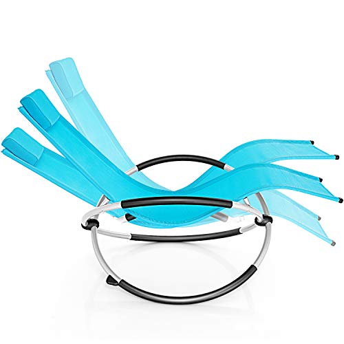 tillvex Relaxliege Gartenliege faltbar | Liegestuhl wetterfest | Schwungliege 180 kg Belastung | Gartenstuhl atmungsaktiv (Blau) – Bild 6