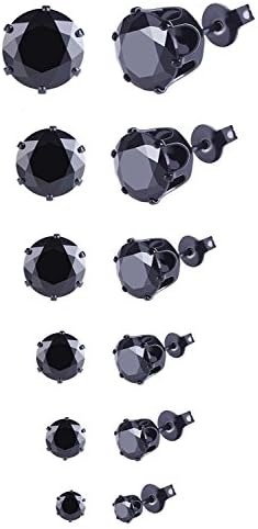 Modebox Cubic Zirconia Stainless Steel Stud Earrings Set Round Clear Diamond Rhinestone 3-8mm (6 Pairs)