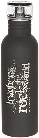Teacher Peach "Teachers Rock the World 25 oz BPA Free Stainless Steel Water Bottle, Flip Top Metal Design, Idea for Teachers
