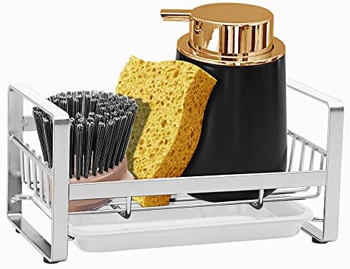 MR.SIGA Kitchen Sink Organizer With Drip Tray - Sponge & Brush Holder White & Gray