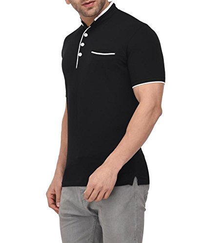 vivid bharti collar half sleeve black solid t-shirts