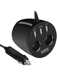 i-SUPERSIM Car Charger,3 USB Ports Cup Car Charger with 2 Sockets Cigarette Lighter for Apple Android Windows Smartphones Tablets