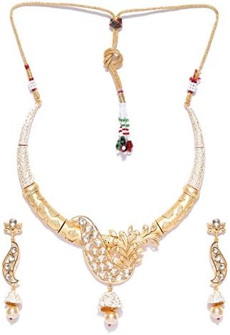 Firoza Kundan Frosted Jewellery Set for Women (Gold and Cream) (KUNHS539)