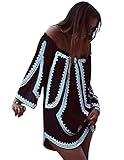 Yonala Women's Pattern Printed Off Shoulder Loose Blouse Short Dress