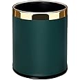 Luxury Metal Waste Bin 10L, Double Layer Trash Can PU Leather Covered Round Wastebasket Dust Bins for Kitchen Bathroom Hotel Office (MOLADI Green)