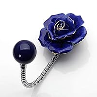 Beautiful 3D Flower Ceramic Wall Coat Hook (Blue with Gold - Plated Edge), Chrome Decorative Robe Hook, Scarf, Bag, Towel, Hat etc for Kitchen Bathroom Office - YL00006 (Rose Blue)