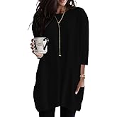 Poetsky Womens 3/4 Sleeve Tunics or Tops to Wear with Leggings Long Shirts Blouses with Pockets S-3XL