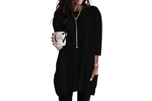 Poetsky Womens 3/4 Sleeve Tunics or Tops to Wear with Leggings Long Shirts Tops with Pockets