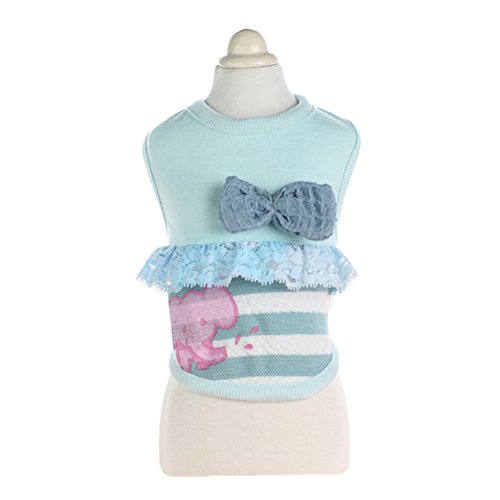 Zerotone Cute Elephant Lace Striped Cotton Shirt Vest Decorated with Bow for Small Pet Dog Cat 2 Colors XS-XL