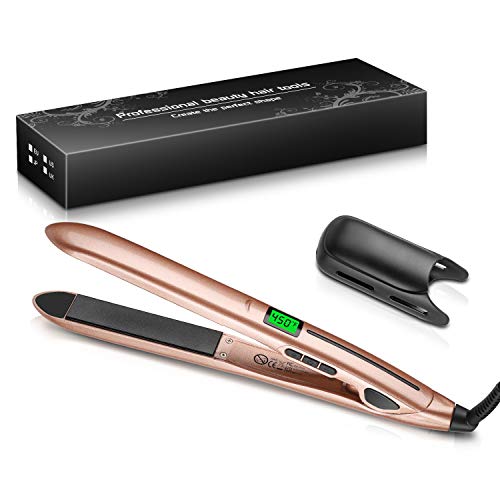 Hair Straightener and Curler, Zealite 2 in 1 Ceramic Flat Iron for Hair - Straightners & Curls with Adjustable Temp from 200℉ - 450℉, Dual Voltage (Gold)