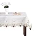 Sudopo Damask Rose Camellia Embroidered Cream Floral Tablecloth Rectangular 60 x 86 inch Approx