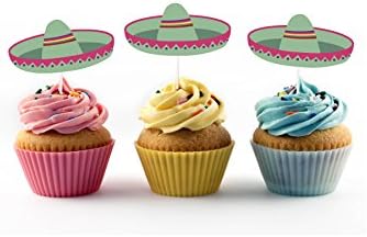 Sombrero Cupcake Topper (20 Count) Fiesta, Cactus, Taco Smash Orange Green (Green Sombrero)