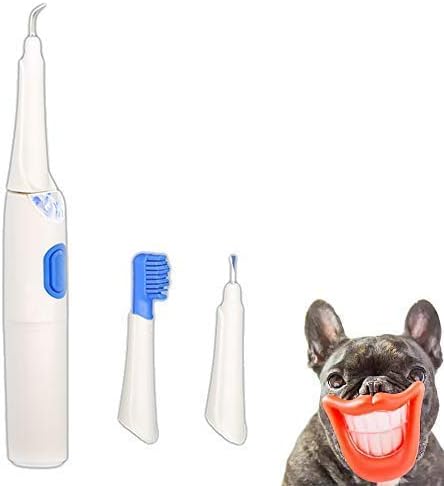 Ultrasonic Electric Dog Toothbrush Kit for Dog- Automatic Metal Probe Plaque Remover Dental Hygiene-Puppy Oral Care Metal Scalar Tartar Remover-3 Different Teeth Cleaning Tools in 1 Stick LED Light