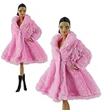 Pink Fashion Winter Fur Coats Clothes + One Pair Boots Made Fit for Barbie Doll