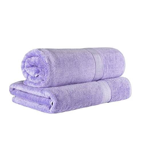 Superior Egyptian Cotton Pile Bath Sheet Set of 2, Ultra Soft Luxury Towels, Thick Plush Essentials, Absorbent Heavyweight, Guest Bath, Hotel, Spa, Home Bathroom, Shower Basics, Purple