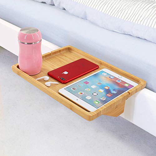 Bedside Tray Shelf,Bamboo Wooden College Dorm Room Bedside Tray with Phone Cable Slot,Bunk Bed Shelf for Top Bunk,Teens Nightstand for Bedroom