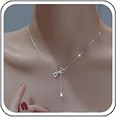 Aneneiceera Vintage Crystal Y Necklace Rhinestone Bow Choker Necklaces Cz Bowtie Necklaces Silver Cz Y Drop Necklace Chain Jewelry for Women