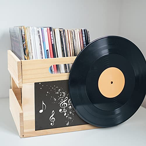 Apipi Handled Wooden Record Crate with Chalkboard Retro Rustic Wood