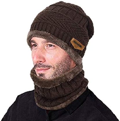 Winter Beanie Hat Scarf Set Warm Knit Hat Thick Fleece Lined Winter Hat | Cap with Neck Warmer for Men (Brown, Free Size)