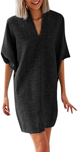 Sonojie Clearance sale Womens Casual Formal Business Suit Office Eleagant Short Sleeve V Neck Solid Loose Shirt Mini Dress