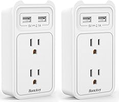 Huntkey 2-Outlet Wall Mount Cradle with Dual USB Charging Ports, SMD407, 2 Pack