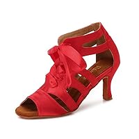 TTdancewear Women Ballroom Dance Shoes Latin Salsa Bachata Wedding Dance Dancing Shoes 7- Red 3inch