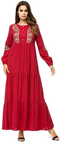Acqrobe Women Muslim Kaftan Dresses - Elegant Embroidery Maxi Dress Dubai Islamic Abaya Jilbab Turkish Loose Robes Gown