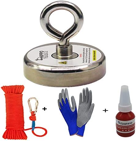 Fishing Magnet Kit with Rope & Carabiner- 400 lbs Rare Earth Neodymium Magnetic Fishing, Strong Heavy Duty Magnets for Magnet Fishing by Hippo Magnets