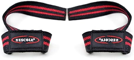 Weight Lifting Straps For Men &Women By Nescole(1 pair) | Weightlifting Cotton HookWrapsFor Bodybuilding, Powerlifting & Crossfit | Padded Wrist GripAssist & Support For Your Gym (Black and red)