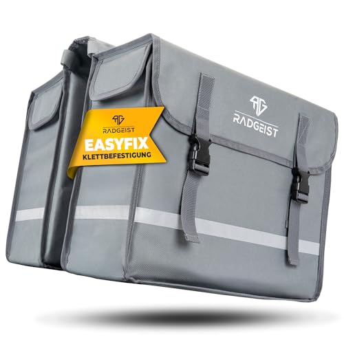 RADGEIST Fahrrad Doppeltasche für Gepäckträger I Gepäckträgertasche doppelt aus wasserabweisendem Material I Fahrradtasche Gepäcktasche 40L (Grau, 40L
