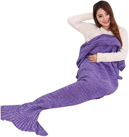 Kihanny Living Room Mermaid Tail Knit Crochet Mermaid Blanket for Kids and Adults, 71"x35.5"