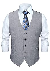 HISDERN Grey Mens Vest Formal Business Suit Vest