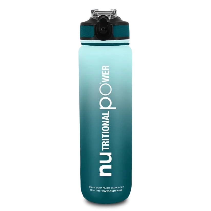 NUPO Smart Water Bottle - Caribbean Blue| Boost your Hydration and Track your Water Intake | Light weight | Leakproof | BPA free | Dishwasher safe | Built-in Straw | Carry Strap | 1000 ml