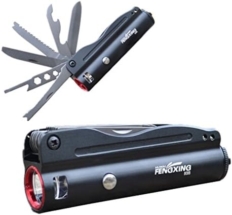Tactical Flashlight Knife Combo Multi-Tool Survival Folding Army Knife with 15 Tools CREE Q5 LED Rechargeable Torch