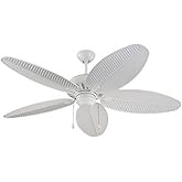 Monte Carlo 5CU52WH Cruise Tropical 52" Outdoor Ceiling Fan with Pull Chain, 5 ABS Palm Leaf Blades, White