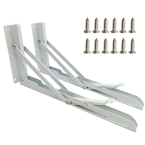 12 Inch Locking Hinge - Folding Table Hinge Wall Mounted Folding Shelf Bracket Table Hardware White Metal Triangle Table Hinges Heavy Duty Shelf Brackets with 12 Screws