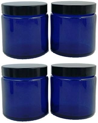 Avalon 120ml Blue Glass Jar with Black Lid ~ Pack of 4 ~ Refillable, Reusable ~ Perfect for Dry Food Storage, Candle Making, Preservation, Retro Sweets, and More