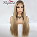 K'ryssma Long Blonde Wig Ombre with Brown Roots Middle Parting Synthetic Wig with Natural Hairline Silk Straight Blond Wig for Women
