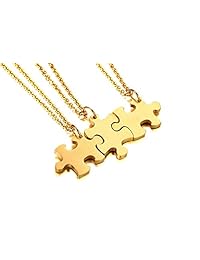 Mealguet Jewelry - Juego de 3 collares de amistad chapados en oro de acero inoxidable con tres puzles para mejor amiga