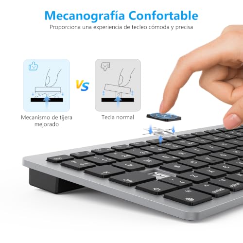 OMOTON Bluetooth Keyboard for Mac Wireless Keyboard for Apple MacBook Pro 13 14 16/ Air/Mini, iMac, iMac Pro, Mini, QWERTY Spanish Layout, 2*AAA Battery, Specific Design for Mac, Grey