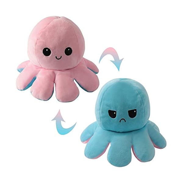 N2 CUTE DOUBLE SIDED OCTOPUS Plushy Uk. Show Your Mood Without Saying A Word. PINK & LIGHT BLUE Double Sided Plushie Squid Gift.