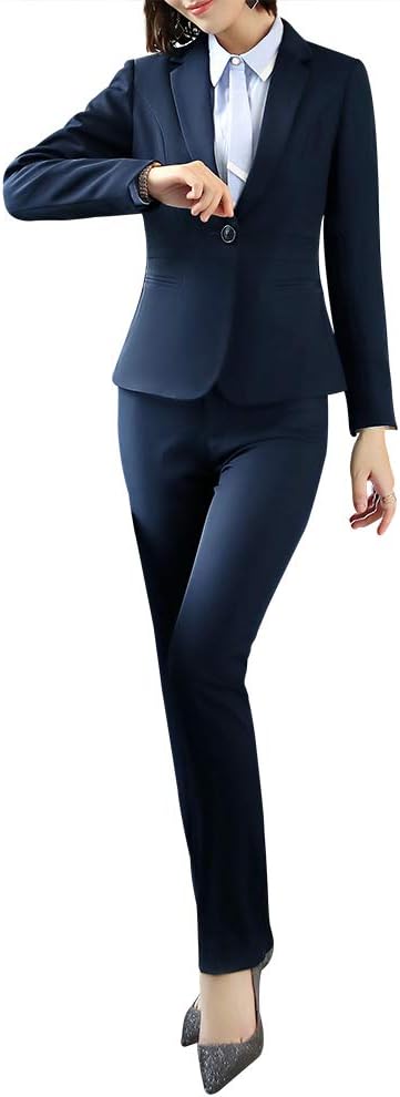 Women's 2 Piece Blazer Suits Solid Work Suits Long Sleeve Office Business Sets Women Blazer Jacket and Pant Suits